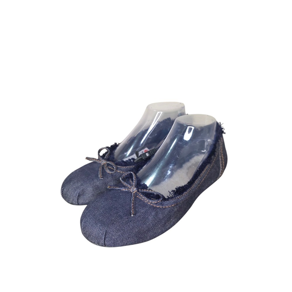 Zara Womens 8 Blue Denim Bow Fur Lined Ballet Flats Round Toe NWT